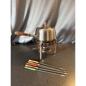 Royal Dolphin Stainless Steel Fondue Pot Set Vintage With 5 Forks 2 Are Original